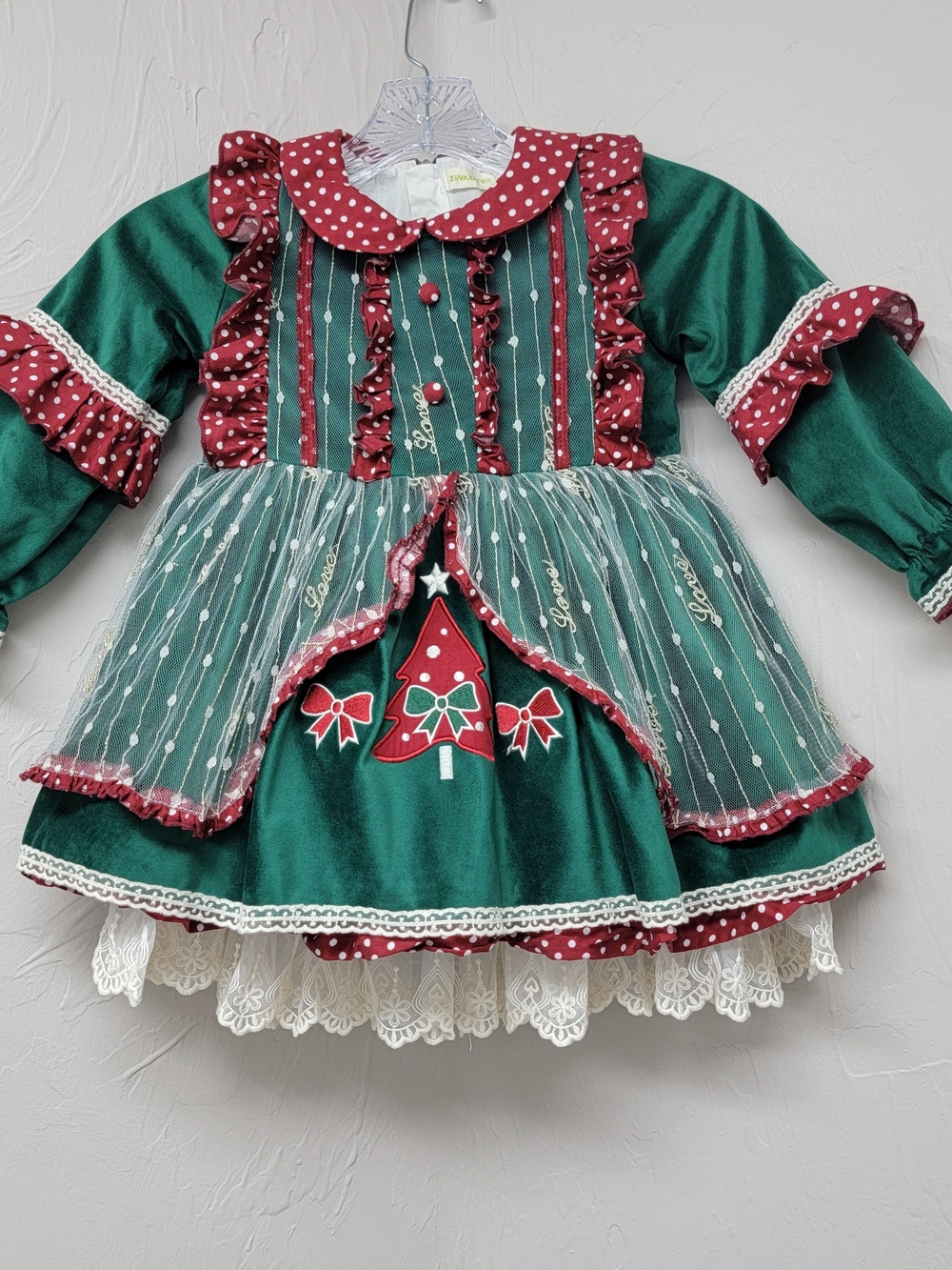 Lolita Girls Green Holiday Christmas Dress Lace Victorian Festive Velvet 4/5T